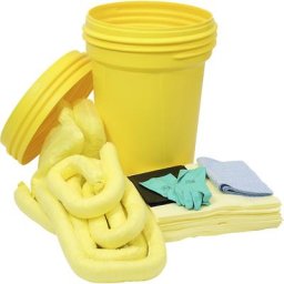 eurokraft basic Kit d'urgence anti-fuites, dans un fût de sécurité, capacité d'absorption 100 l, version pour produits chimiques, jaune
