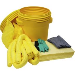 eurokraft basic Kit d'urgence anti-fuites, dans un fût de sécurité, capacité d'absorption 75 l, version pour produits chimiques, jaune