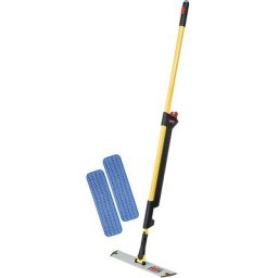 Rubbermaid Kit de nettoyage des sols PULSE™, réservoir pour liquide, support pour franges, 2 franges microfibres, jaune / noir
