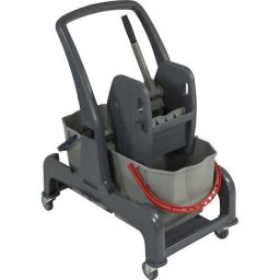 Chariot d'entretien CombiX, 2 seaux de 25 litres, avec barre de poussée et presse à essorer