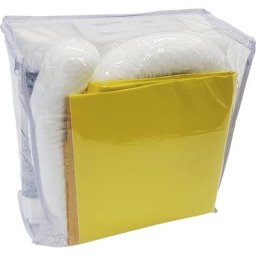 Kit d'urgence anti-fuites avec plaque d'étanchéité jetable, sac, plaque d'étanchéité, feuilles absorbantes, absorption 20 l, version pour huile, blanche