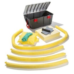 Kit d'urgence anti-fuites, dans une malle en plastique, version produits chimiques