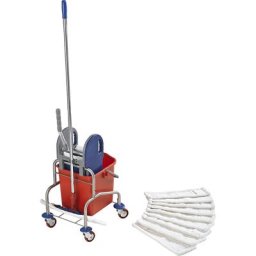 eurokraft pro Kit chariot d'entretien en inox, kit avec seau de 25 l et presse à essorer, roulettes métalliques et balai à franges