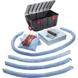 Kit d'urgence anti-fuites, dans une malle en plastique, version huile