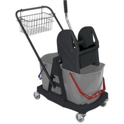 Chariot de nettoyage, chariot de 2 seaux de 17 litres avec barre de poussée, et châssis en plastique