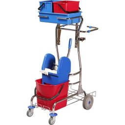 Kit chariot d'entretien, L x l x h 750 x 460 x 1220 mm, compatible avec escaliers, kit balai à franges plates