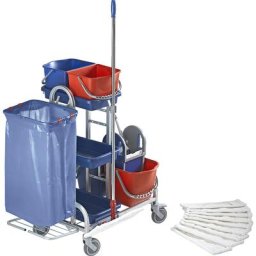 eurokraft pro Kit chariot d'entretien en inox, kit avec 2 seaux de 10 l, 2 seau de 15 l, roulettes en plastique