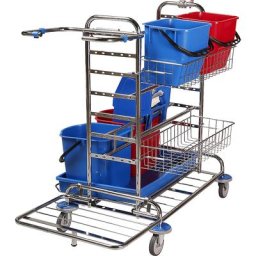 Kit chariot d'entretien, L x l x h 1130 x 670 x 1100 mm, 2 paniers en fil, 10 balais à franges, kit balai à franges Faubert