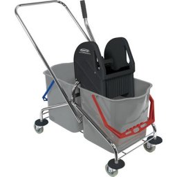 Chariot de nettoyage, chariot de 2 seaux de 27 litres avec barre de poussée, et châssis métallique