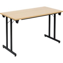 Table pliante F25, l x p 1200 x 600 mm, plateau façon hêtre, piétement noir