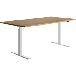 Topstar Bureau à réglage électrique de la hauteur, l x p 1800 x 800 mm, plateau façon hêtre, piétement blanc