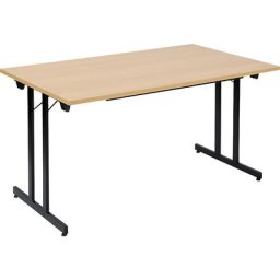 Table pliante F25, l x p 1400 x 800 mm, plateau façon hêtre, piétement noir