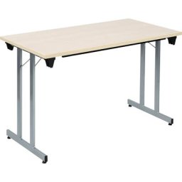 Table pliante F25, l x p 1200 x 600 mm, plateau façon érable, piétement coloris aluminium