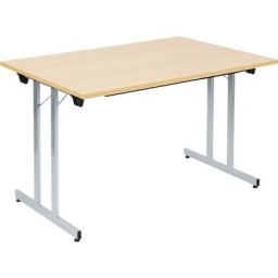 Table pliante F25, l x p 1200 x 800 mm, plateau façon hêtre, piétement coloris aluminium