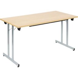 Table pliante F25, l x p 1400 x 700 mm, plateau façon hêtre, piétement coloris aluminium