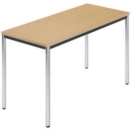 Table rectangulaire en tube rond chromé, l x p 1200 x 600 mm, hêtre naturel