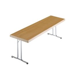 Tables pliantes, piétement en T, 1700 x 700 mm, piétement chromé, plateau façon hêtre