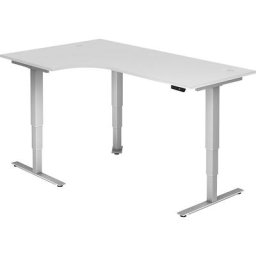 UPLINER-2.0 - Bureau sur pieds à réglage électrique de la hauteur, forme angulaire, largeur 2000 mm, blanc