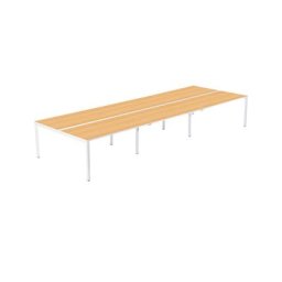Bureau pour six personnes, largeur 1600 / 4800 mm, profondeur 800 / 1660 mm, blanc/hêtre