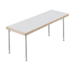 Tables pliantes, 4 pieds, 1700 x 700 mm, piétement chromé, plateau gris clair