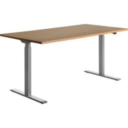 Topstar Bureau à réglage électrique de la hauteur, l x p 1600 x 800 mm, plateau façon hêtre, piétement gris
