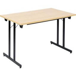 Table pliante F25, l x p 1200 x 700 mm, plateau façon hêtre, piétement noir