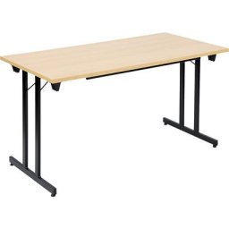 Table pliante F25, l x p 1400 x 700 mm, plateau façon hêtre, piétement noir