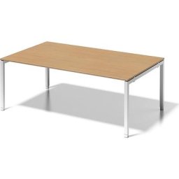 BISLEY Bureau CITO à piétement en U, h x l x p 650 - 850 x 2000 x 1200 mm, piétement blanc, plateau hêtre