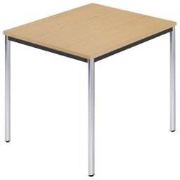 Table rectangulaire en tube rond chromé, l x p 800 x 800 mm, hêtre naturel