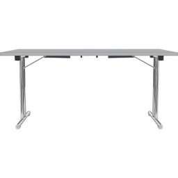 Table pliante à piétement en double T, piétement en tube d'acier rond chromé, gris clair/gris clair, l x p 1400 x 700 mm