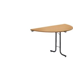 Retour pour table pliante, plateau en forme de demi-cercle, 1400 x 700 mm, piétement noir, plateau façon hêtre