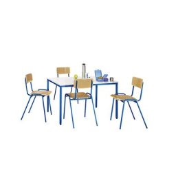 eurokraft basic Ensemble polyvalent table et chaises, 1 table, 4 chaises, plateau gris clair, piétement bleu gentiane