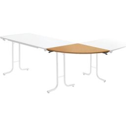 Retour pour table pliante, plateau en forme de quart de cercle, 700 x 700 mm, piétement noir, plateau façon hêtre