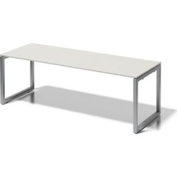 BISLEY Bureau CITO à piétement en O, h x l x p 740 x 2200 x 800 mm, piétement argent, plateau blanc gris