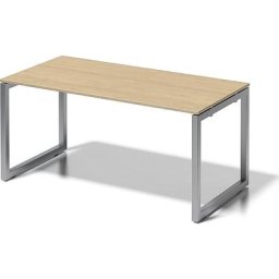 BISLEY Bureau CITO à piétement en O, h x l x p 740 x 1600 x 800 mm, piétement argent, plateau érable