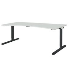 mauser Bureau courbe à piétement en L, largeur 2000 mm, plateau gris clair, piétement anthracite