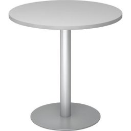 Table de réunion Ø 800 mm, hauteur 755 mm, piétement argent, plateau gris clair