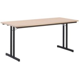Table pliante à plateau extra-épais, hauteur 720 mm, 1800 x 800 mm, piétement noir, plateau façon érable