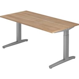 eurokraft pro ANNY - Bureau à piétement en L, hauteur réglable de 650 à 850 mm, largeur 1600 mm, façon noyer
