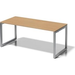BISLEY Bureau CITO à piétement en O, h x l x p 740 x 1800 x 800 mm, piétement argent, plateau hêtre