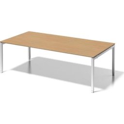 BISLEY Bureau CITO à piétement en U, h x l x p 650 - 850 x 2400 x 1200 mm, piétement blanc, plateau hêtre