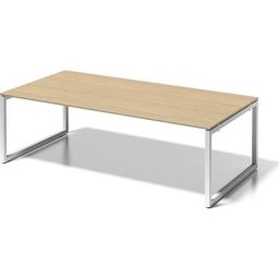 BISLEY Bureau CITO à piétement en O, h x l x p 740 x 2400 x 1200 mm, piétement blanc, plateau érable