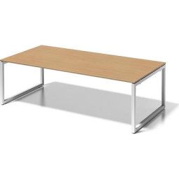 BISLEY Bureau CITO à piétement en O, h x l x p 740 x 2400 x 1200 mm, piétement blanc, plateau hêtre