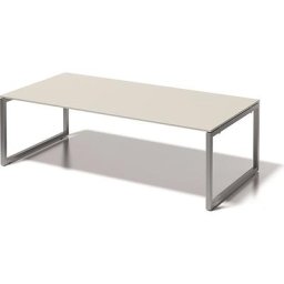 BISLEY Bureau CITO à piétement en O, h x l x p 740 x 2400 x 1200 mm, piétement argent, plateau blanc gris