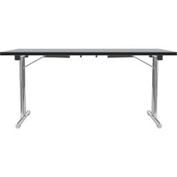 Table pliante à piétement en double T, piétement en tube d'acier rond chromé, gris clair/noir, l x p 1400 x 700 mm