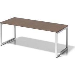BISLEY Bureau CITO à piétement en O, h x l x p 740 x 2000 x 800 mm, piétement blanc, plateau noyer