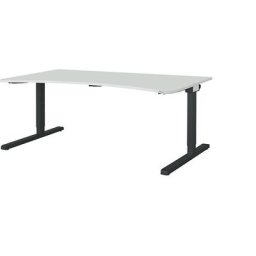 mauser Bureau courbe à piétement en L, largeur 1800 mm, plateau gris clair, piétement anthracite