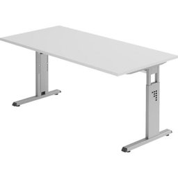 FINO - Bureau avec piétement en L, hauteur réglable 680 - 760 mm, l x p 1600 x 800 mm, gris clair