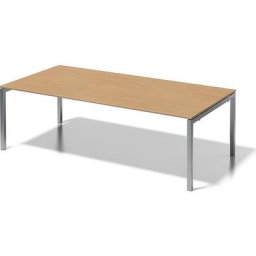 BISLEY Bureau CITO à piétement en U, h x l x p 740 x 2400 x 1200 mm, piétement argent, plateau hêtre