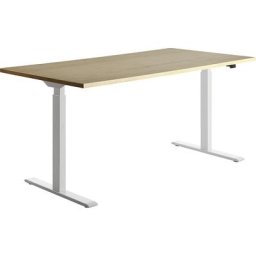 Topstar Bureau à réglage électrique de la hauteur, l x p 1600 x 800 mm, plateau façon érable, piétement blanc